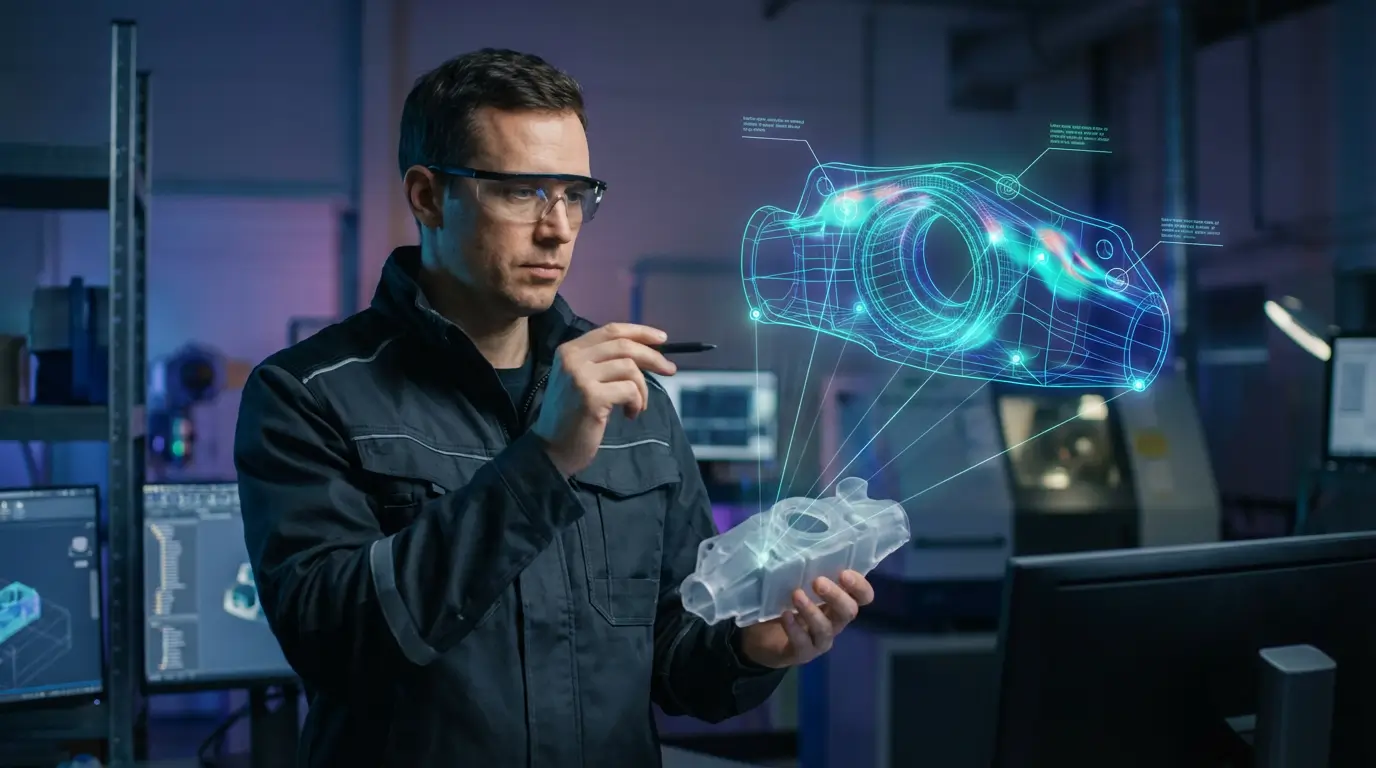 Промышленное производство пластиковых изделий и форм для литья — Москва, Россия инженер анализирует изделие через 3D модель